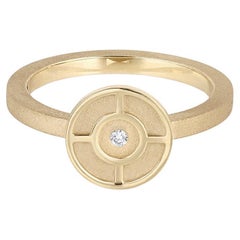 EMBLM Compass Ring – 14k Yellow Gold, White Diamond, Number Inspired, Textured