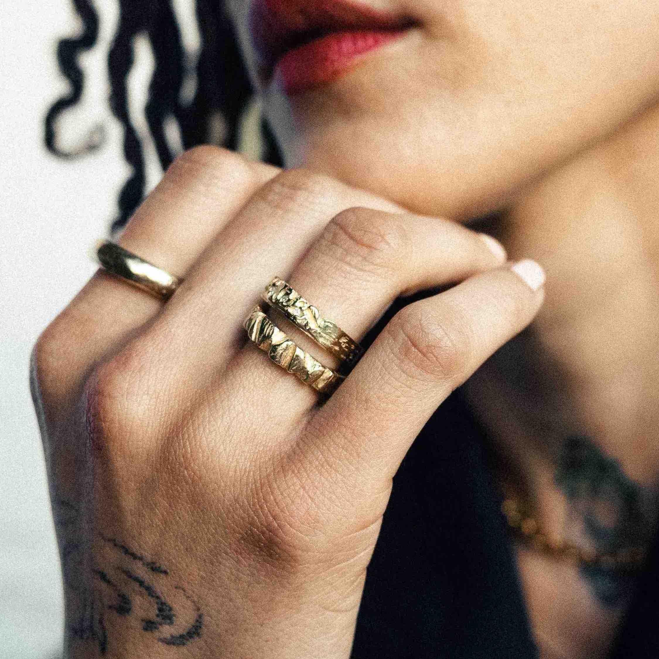 For Sale:  EMBLM Erosion Ring – 14K Yellow Gold, White Diamonds, Organic, Hand Carved 3