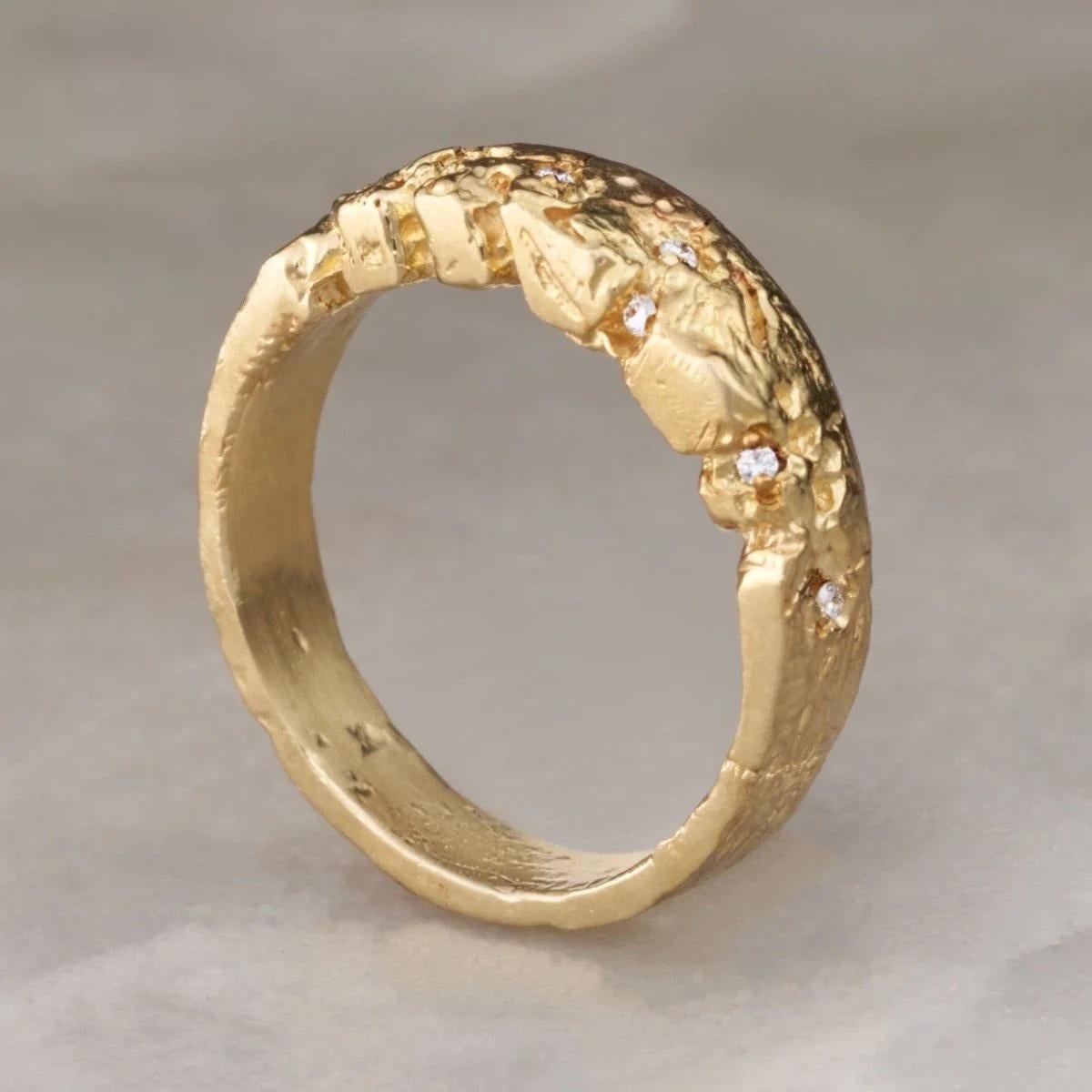For Sale:  EMBLM Erosion Ring – 14K Yellow Gold, White Diamonds, Organic, Hand Carved 4