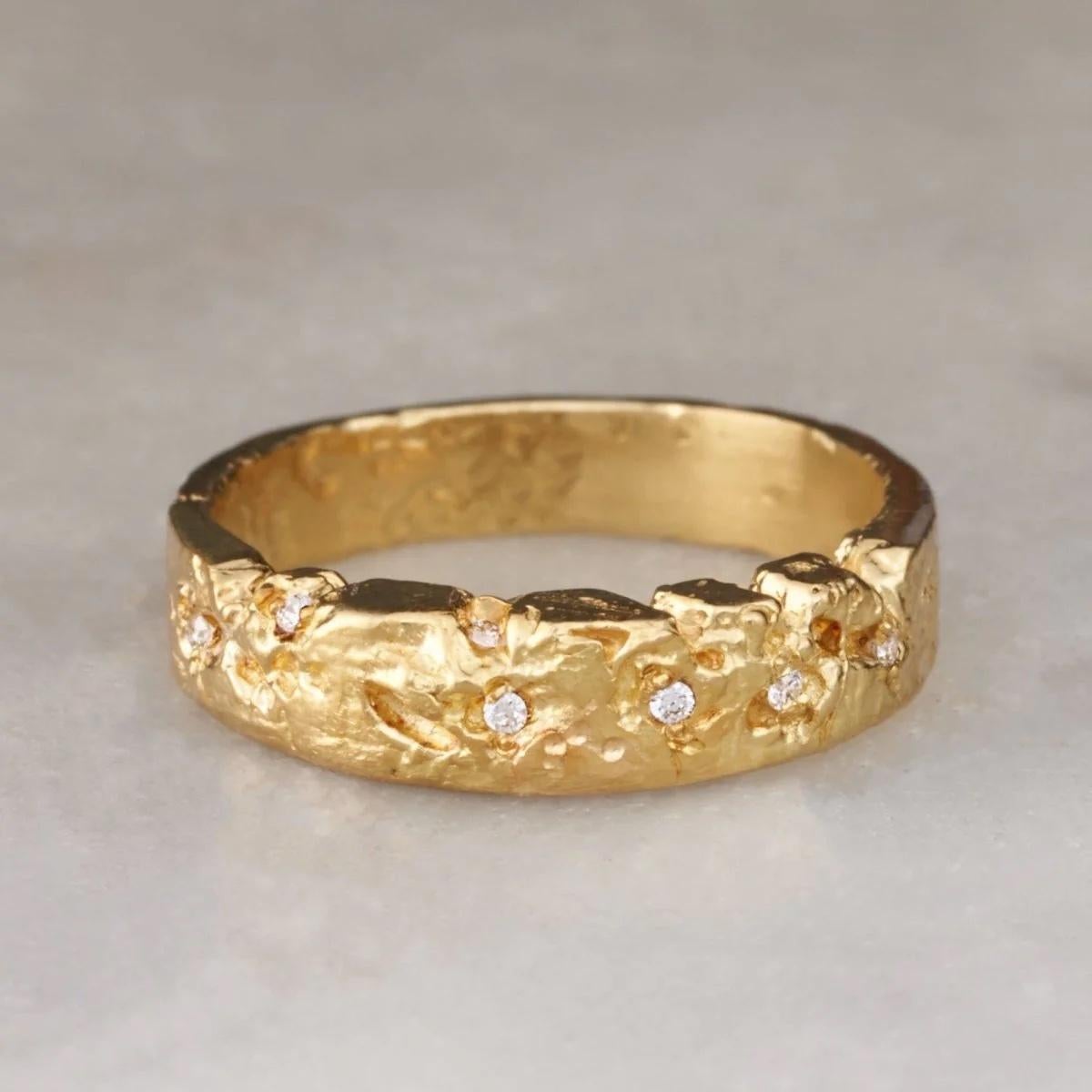 En vente :  EMBLM Bague d'érosion - Or jaune 14K, diamants blancs, organique, sculptée à la main 6