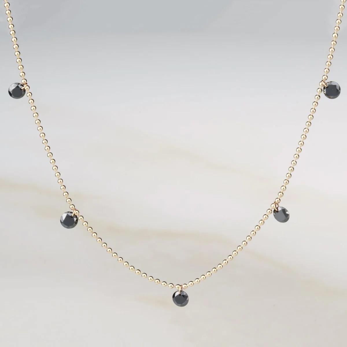 Brilliant Cut EMBLM Floating Black Diamond Necklace – 14k Gold Ball Chain, Black Diamonds For Sale