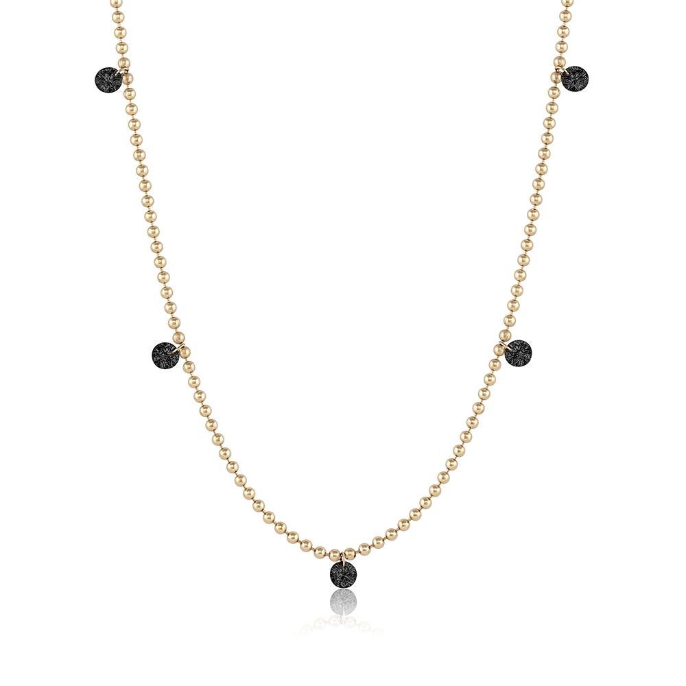 EMBLM Floating Black Diamond Necklace – 14k Gold Ball Chain, Black Diamonds In New Condition For Sale In Los Angeles, CA