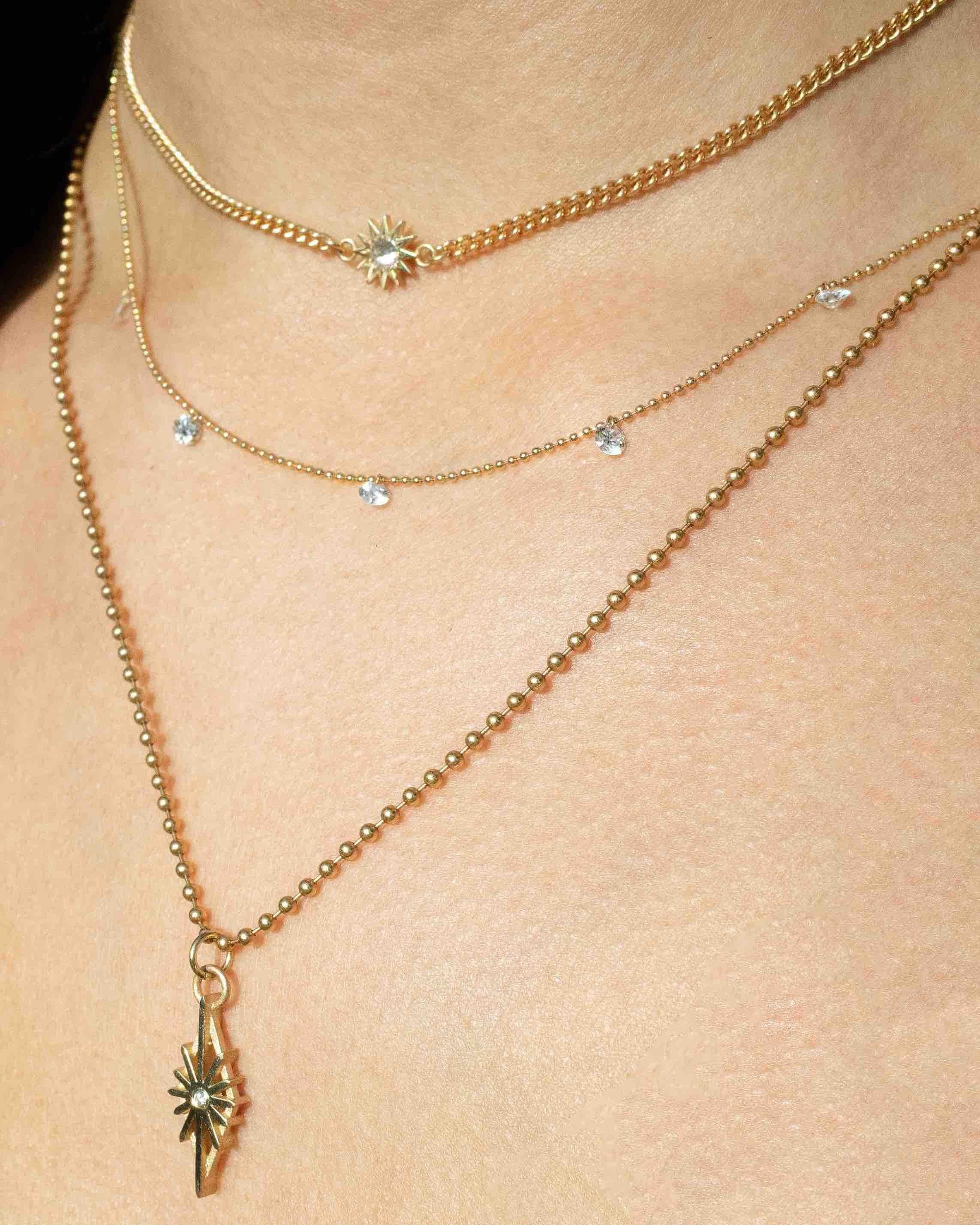 Brilliant Cut EMBLM Floating Diamond Necklace – 14k Gold Ball Chain, White Diamonds For Sale