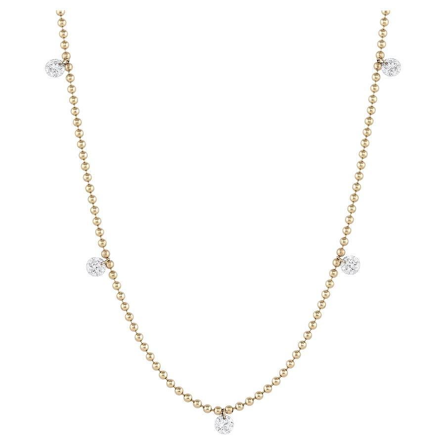 EMBLM Floating Diamond Necklace – 14k Gold Ball Chain, White Diamonds