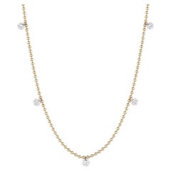 EMBLM Floating Diamond Necklace – 14k Gold Ball Chain, White Diamonds