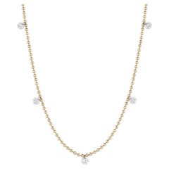 EMBLM Floating Diamond Necklace – 14k Gold Ball Chain, White Diamonds