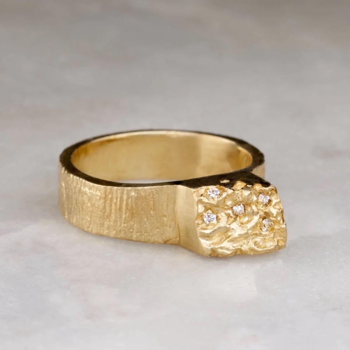 For Sale:  EMBLM Ice Cap Ring – 14K Gold, White Diamonds, Organic, Hand Carved 2