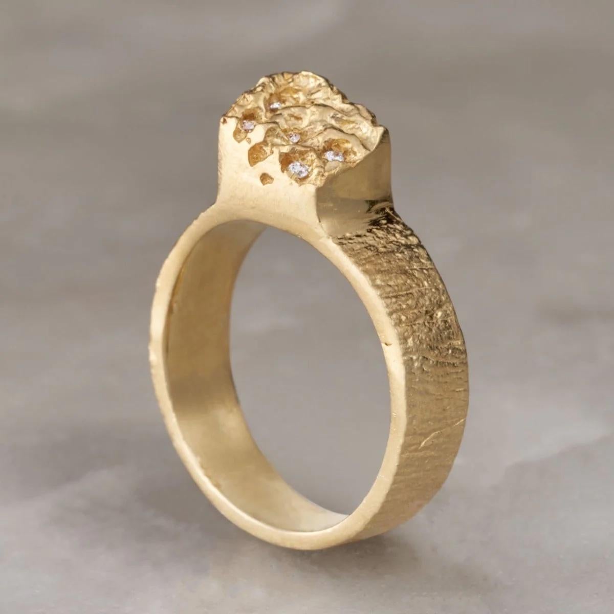 For Sale:  EMBLM Ice Cap Ring – 14K Gold, White Diamonds, Organic, Hand Carved 3