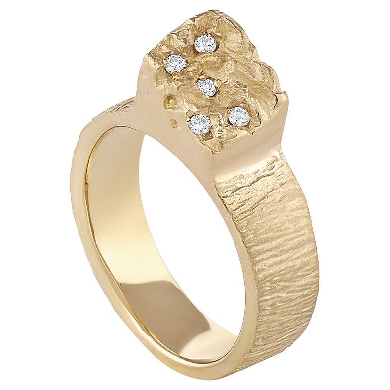For Sale:  EMBLM Ice Cap Ring – 14K Gold, White Diamonds, Organic, Hand Carved
