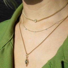 EMBLM Collier diamant noir inversé - Or jaune 14 carats, chaîne gourmette, soleil, étoile