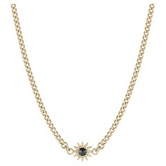 EMBLM Inverted Black Diamond Necklace – 14k Yellow Gold, Curb Chain, Sun, Star