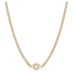 EMBLM Inverted White Diamond Necklace – 14k Yellow Gold, Curb Chain, Sun, Star