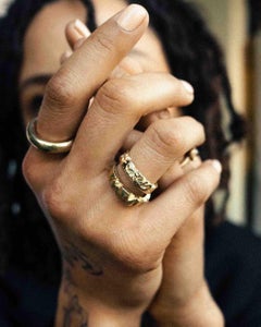 EMBLM Nugget Ring – 14K Yellow Gold, White Diamonds, Organic, Hand Carved