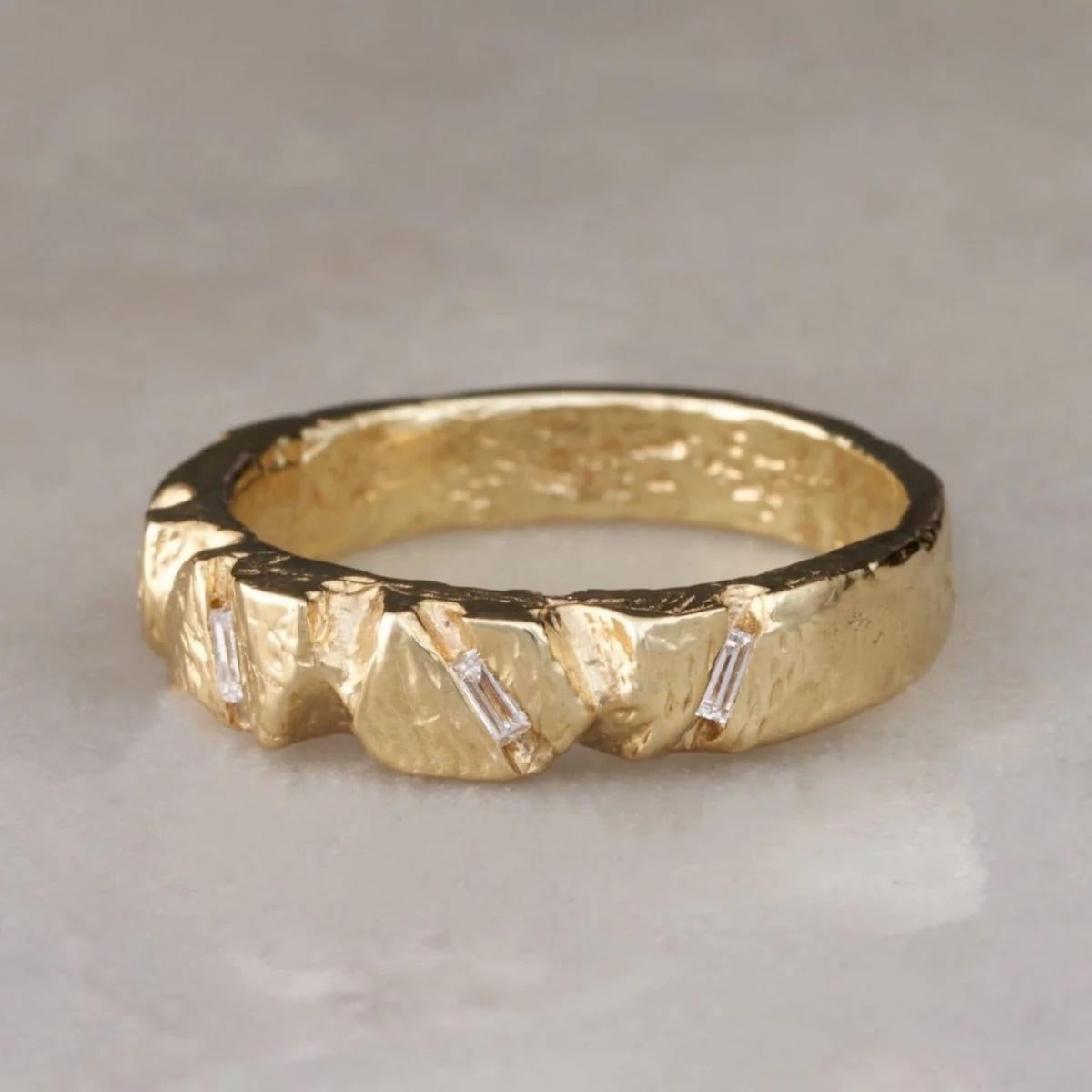 For Sale:  EMBLM Nugget Ring – 14K Yellow Gold, White Diamonds, Organic, Hand Carved 4