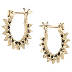 EMBLM Pavé Baby Spur Hoop Earrings– 14k Yellow Gold, Black Diamonds, Star Design