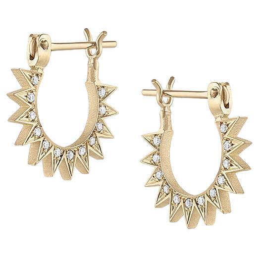 EMBLM Pavé Baby Spur Hoop Earrings– 14k Yellow Gold, White Diamonds, Star Design For Sale