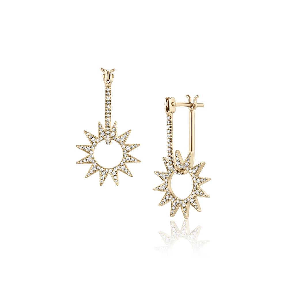 Women's or Men's EMBLM Pavé Mini Spur Earring – 14k Gold, White Diamonds, Twelve Point Star For Sale