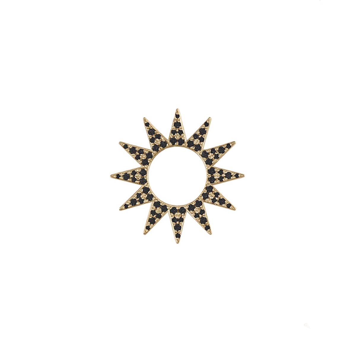 Women's or Men's EMBLM Pavé Spur Earring – 14k Gold, Black Diamonds, Twelve Point Star For Sale