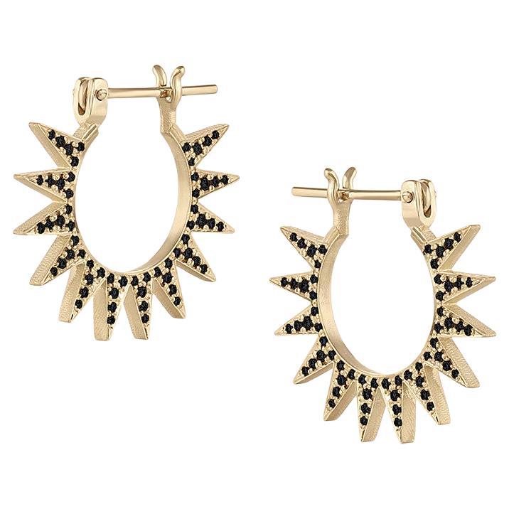 EMBLM Pavé Spur Hoop Earrings– 14k Yellow Gold, Black Diamonds, Star Design