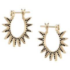 EMBLM Pavé Spur Hoop Earrings– 14k Yellow Gold, Black Diamonds, Star Design