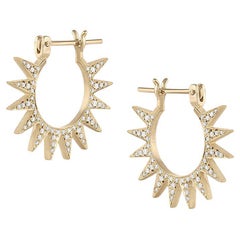 EMBLM Pavé Spur Hoop Earrings– 14k Yellow Gold, White Diamonds, Star Design