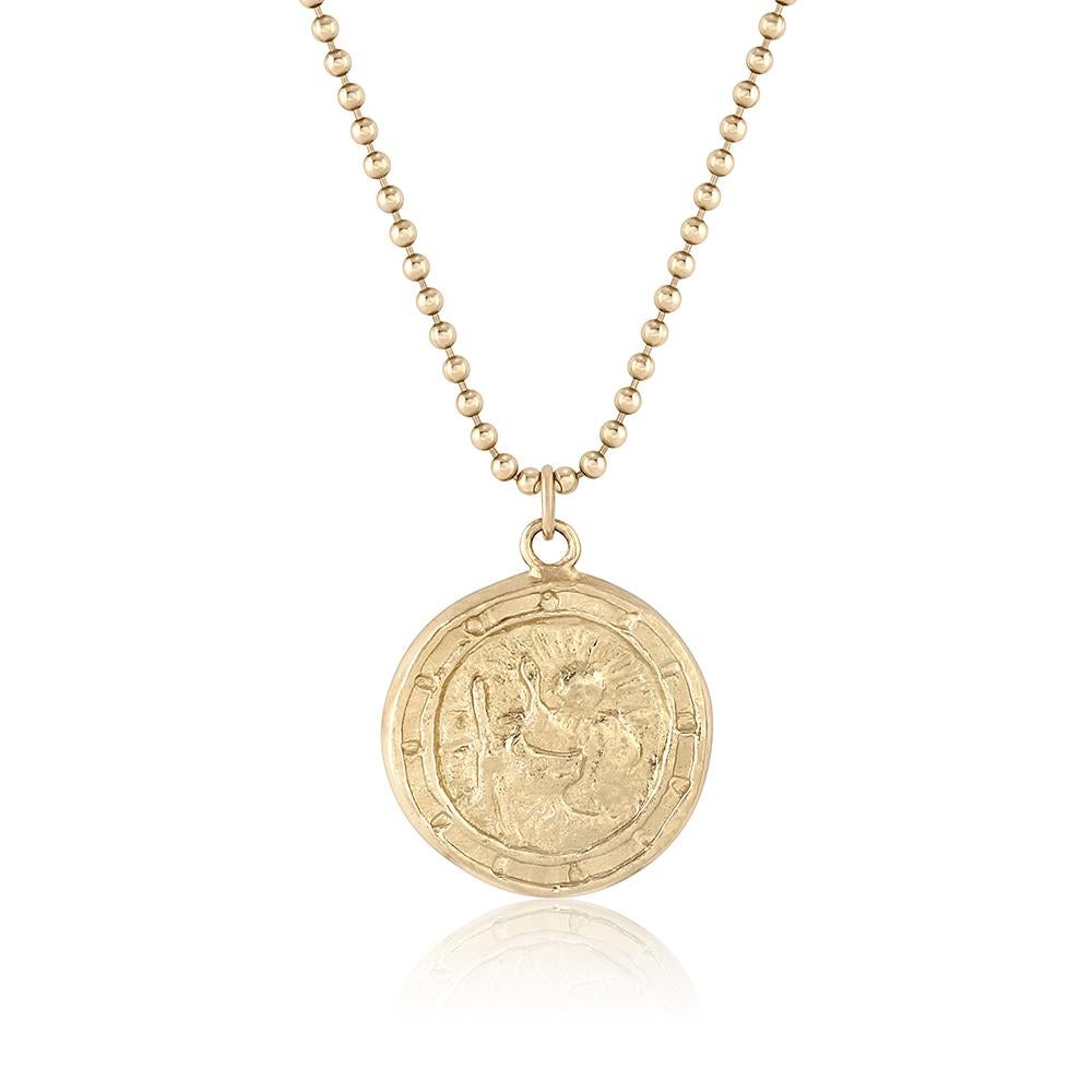 EMBLM Saint Christopher Pendant – 14k Solid Gold, Hand Carved, Medallion  For Sale 1