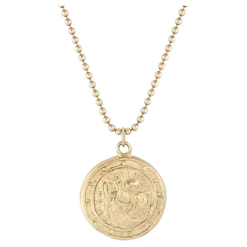 EMBLM Saint Christopher Pendant – 14k Solid Gold, Hand Carved, Medallion  For Sale