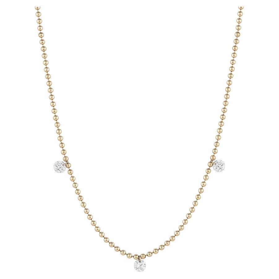 EMBLM Dreifach schwimmende Diamant-Halskette - 14k Gold Kugelkette, weiße Diamanten im Angebot