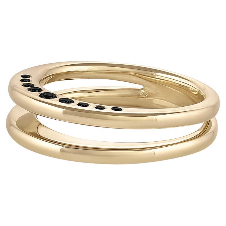 For Sale:  EMBLM Twin Crescent Ring – 14K Yellow Gold, Bezel Set Black Diamonds