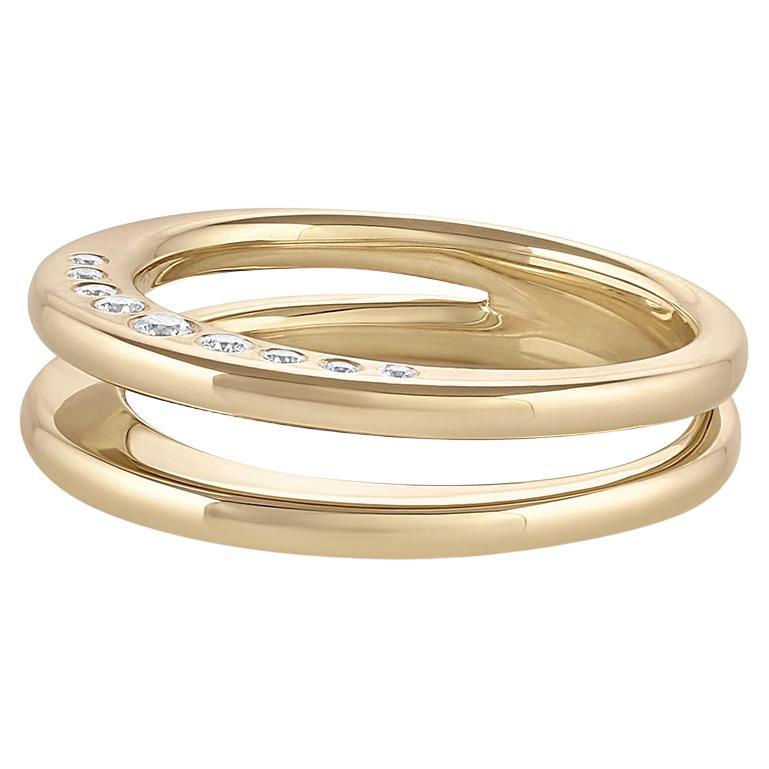 For Sale:  EMBLM Twin Crescent Ring – 14K Yellow Gold, Bezel Set White Diamonds
