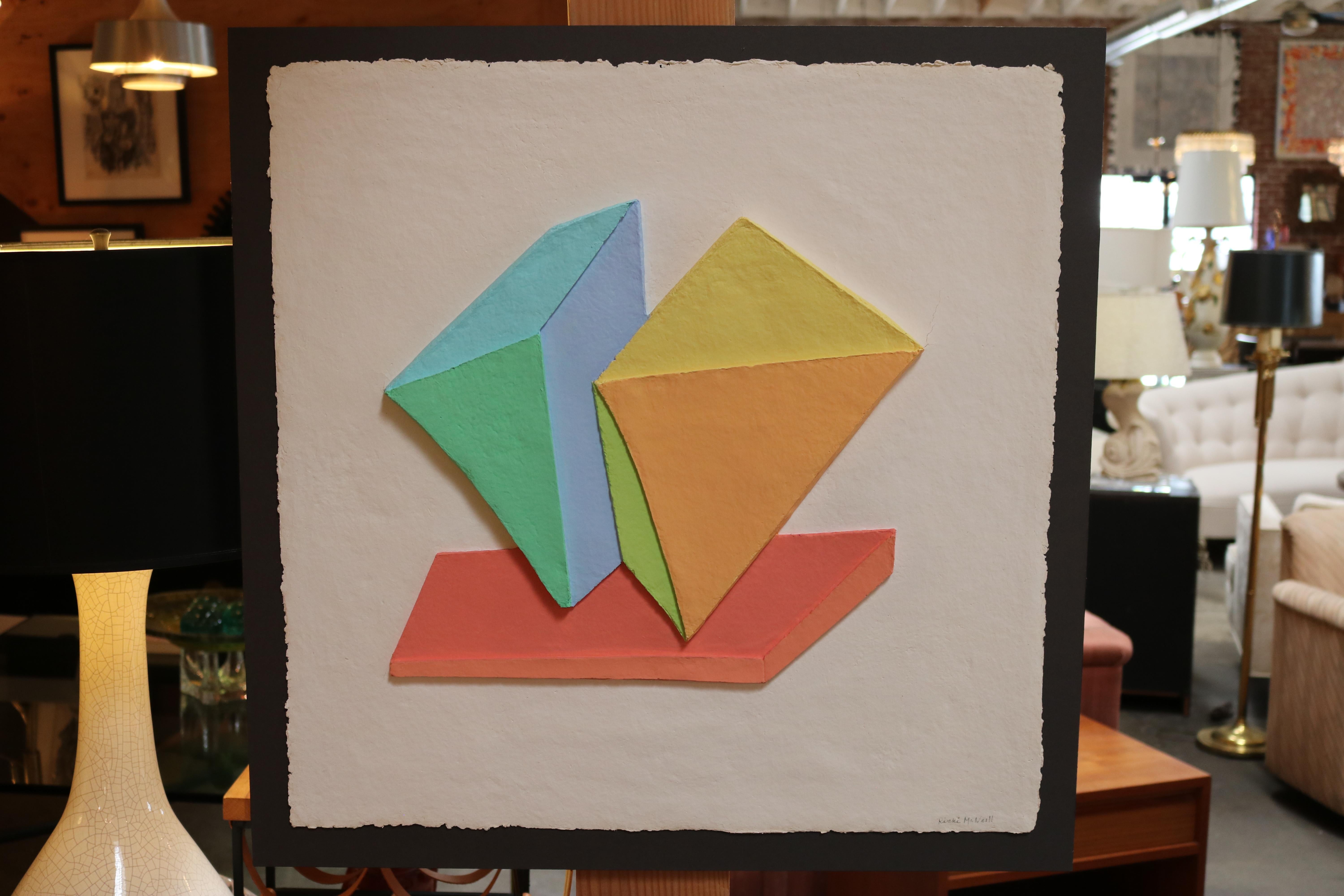 Paper Emboss Geometric 3D Collage Painting by Ricki McNeill