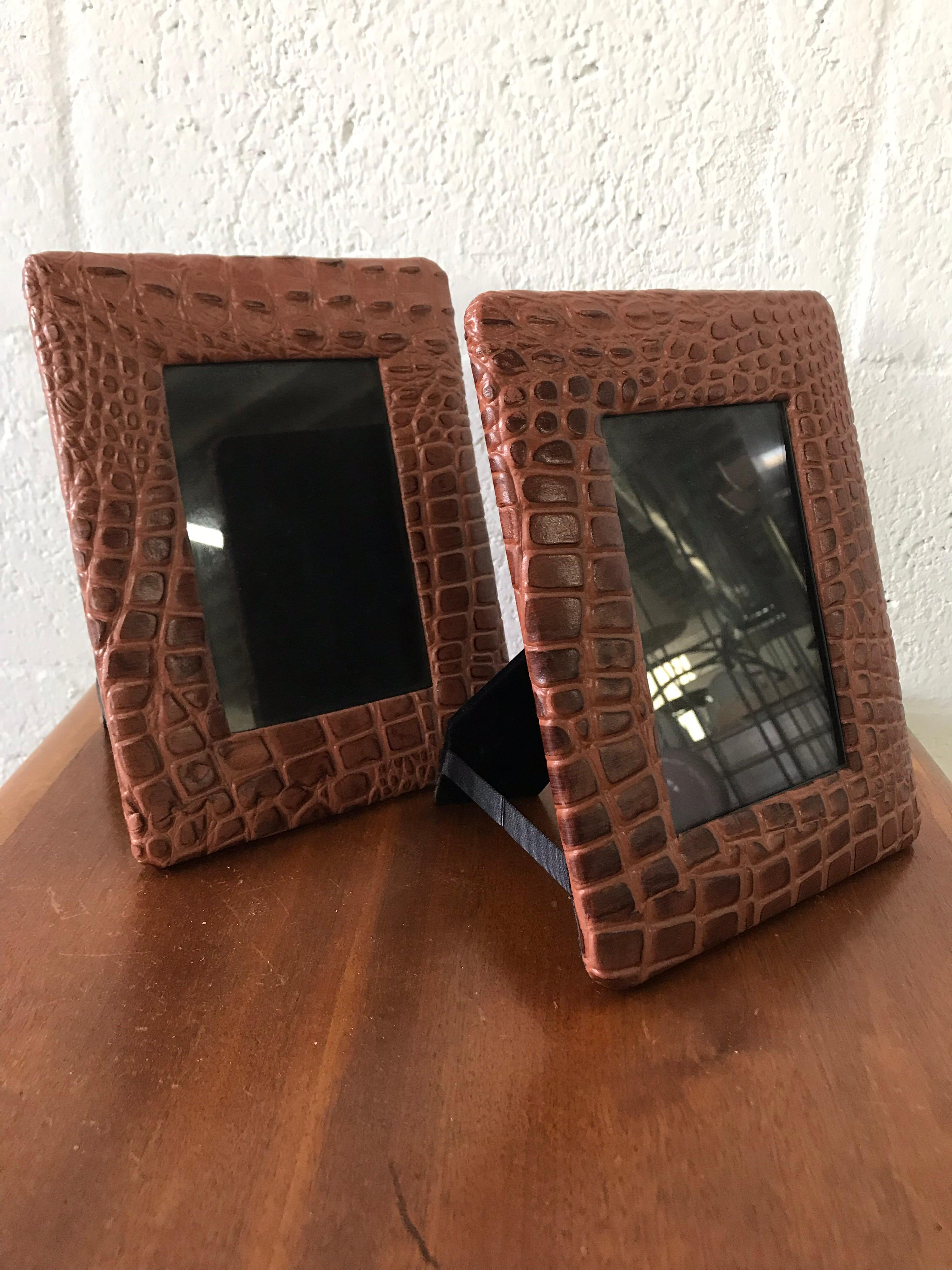 Embossed Alligator or Crocodile Leather Photo or Picture Frame, Pair Available 1