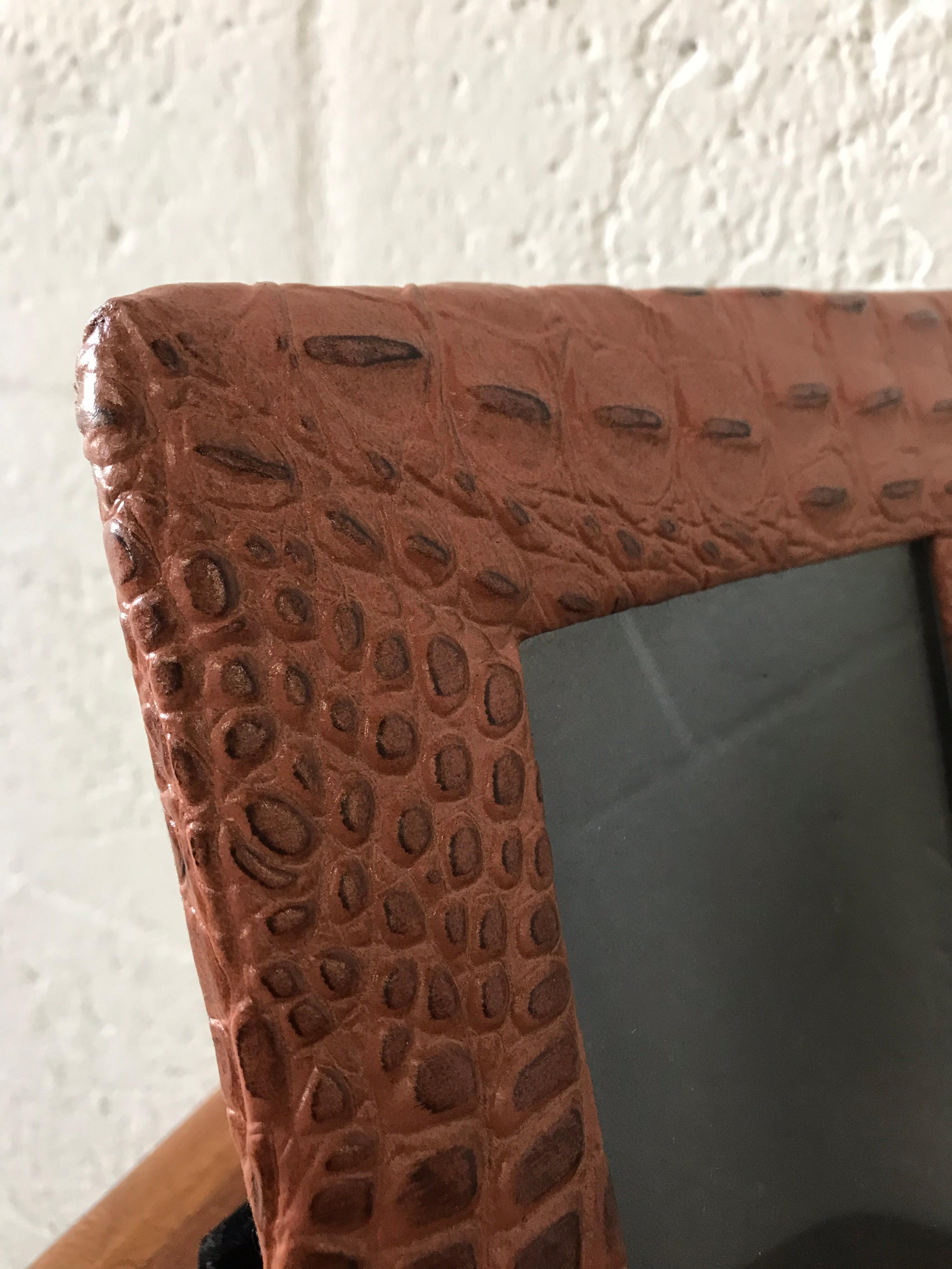Mid-Century Modern Embossed Alligator or Crocodile Leather Photo or Picture Frame, Pair Available