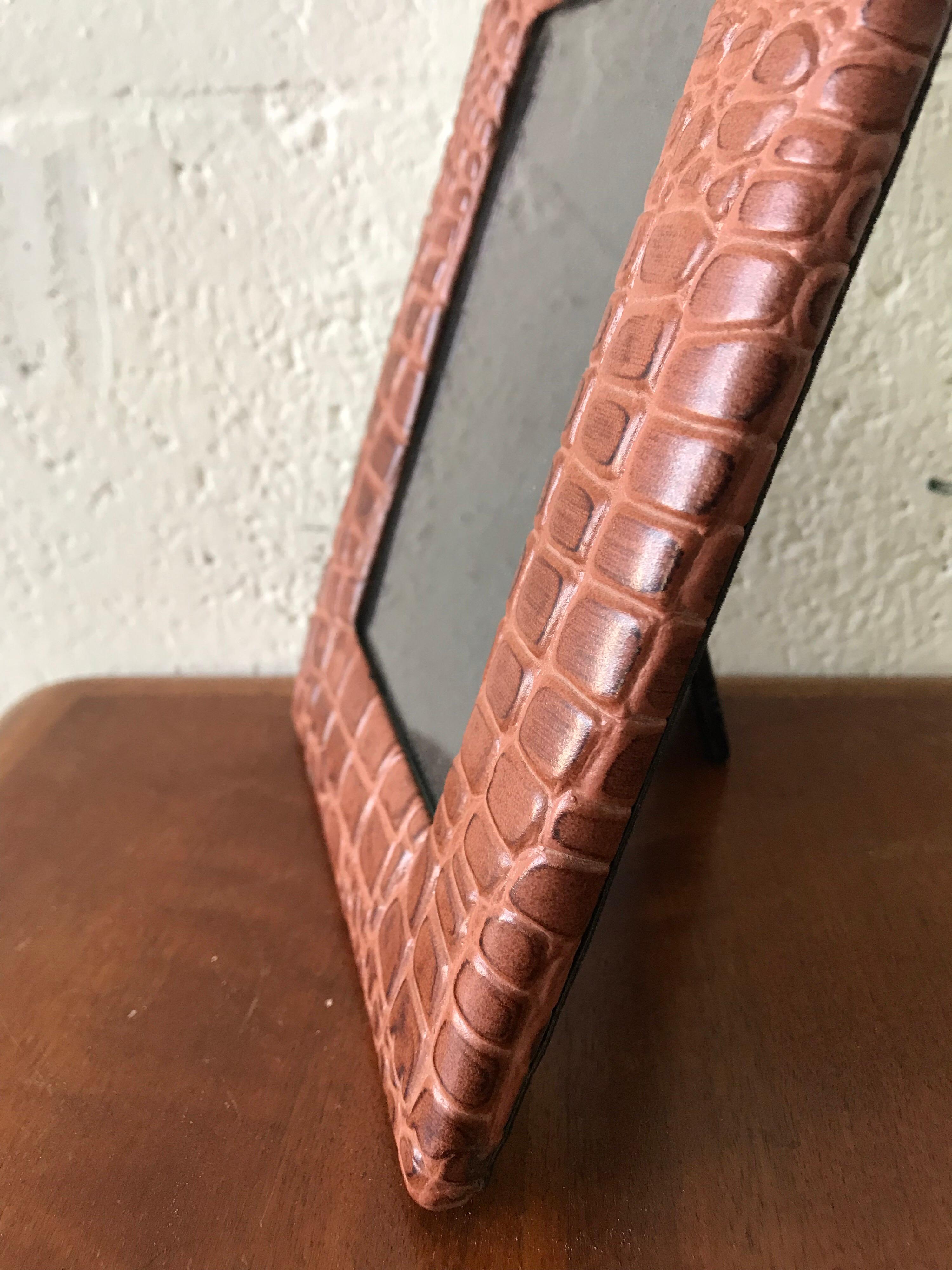 French Embossed Alligator or Crocodile Leather Photo or Picture Frame, Pair Available