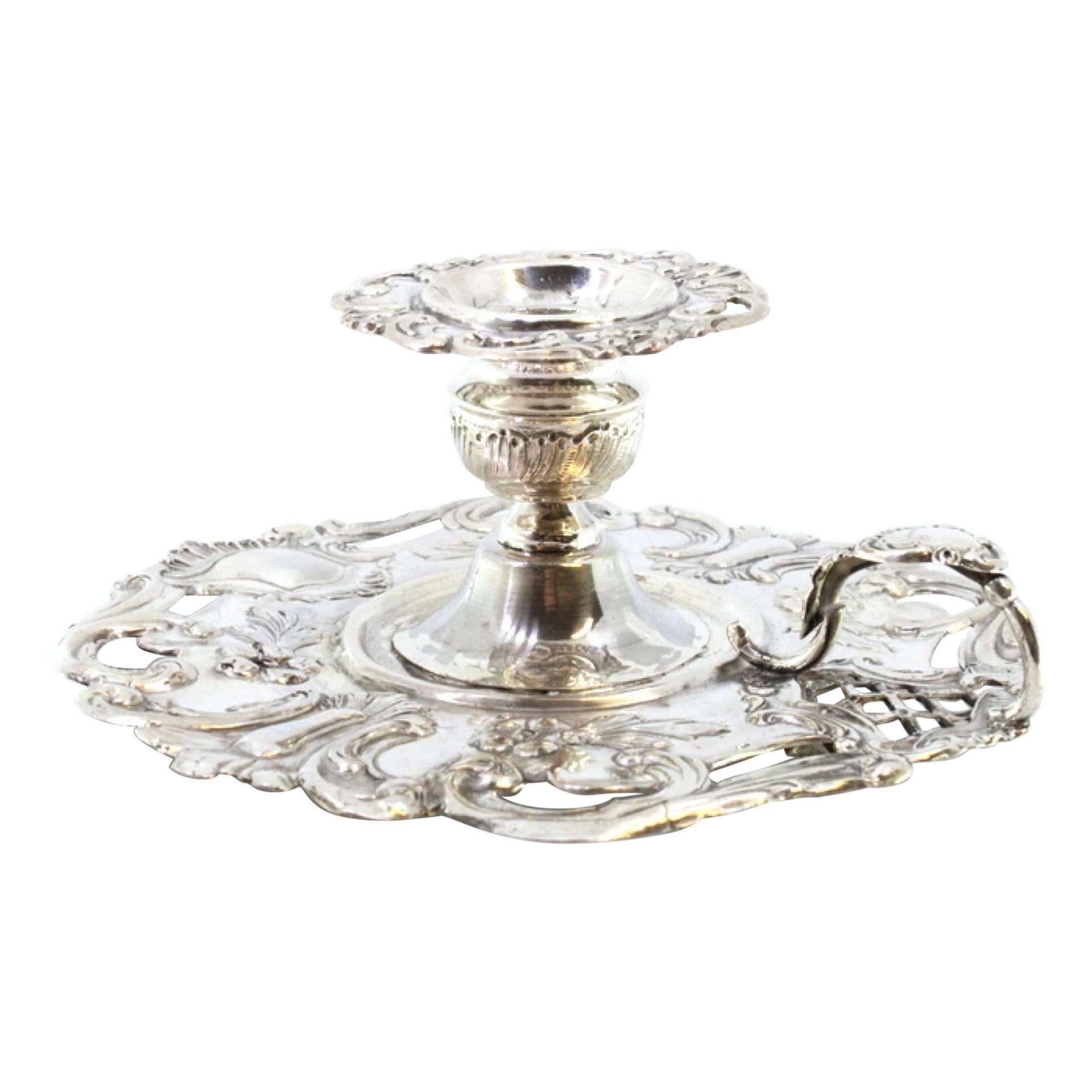 Embossed and cut silver paddle, with a monogrammed card on the handle For Sale