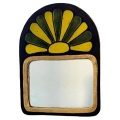 Embossed and glazed ceramic mirror, Mithé Espelt, 1960's