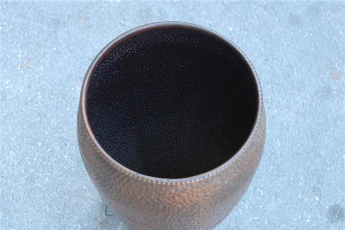 Mid-20th Century Embossed and Hammered Copper Umbrella Stand Italy 1950s Forged Iron Base For Sale