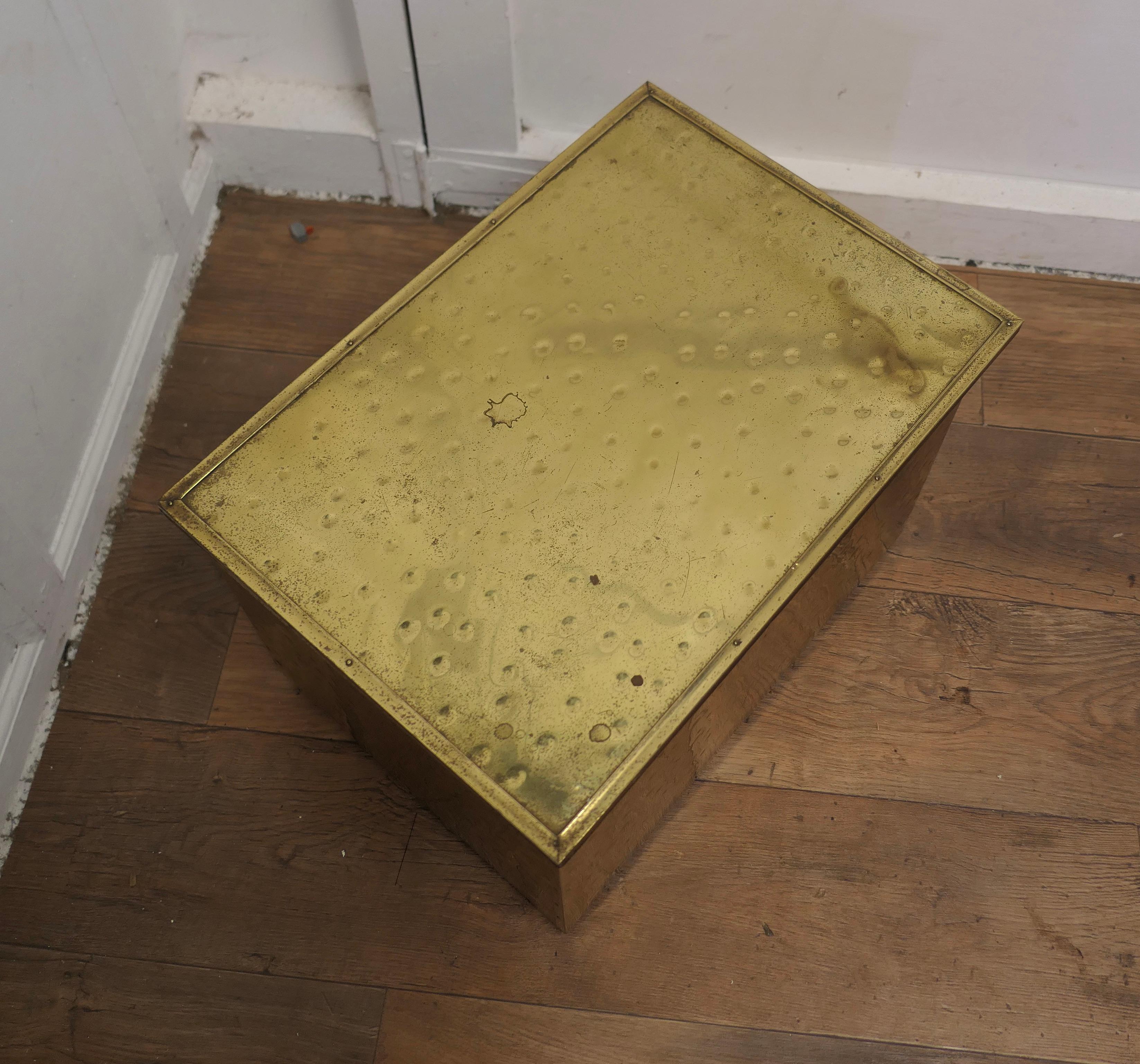 Embossed Art Deco Brass Fireside Log or Coal Box   This is a lovely chest For Sale 1