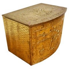Embossed Arts and Crafts Brass Log or Coal Box with Dutch Scenes
