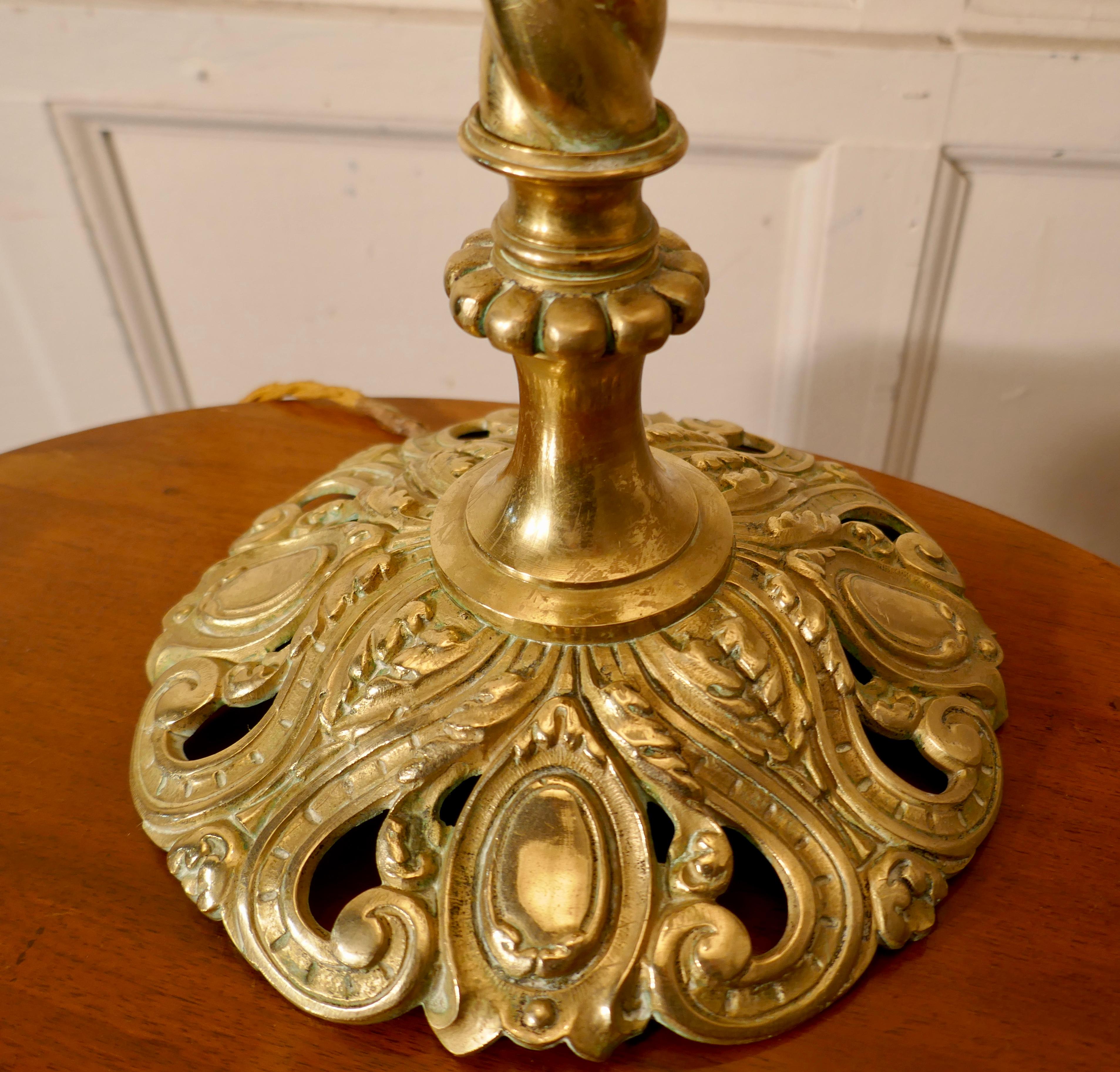 Embossed Barley Twist Column Brass Table Lamp with New Shade 1