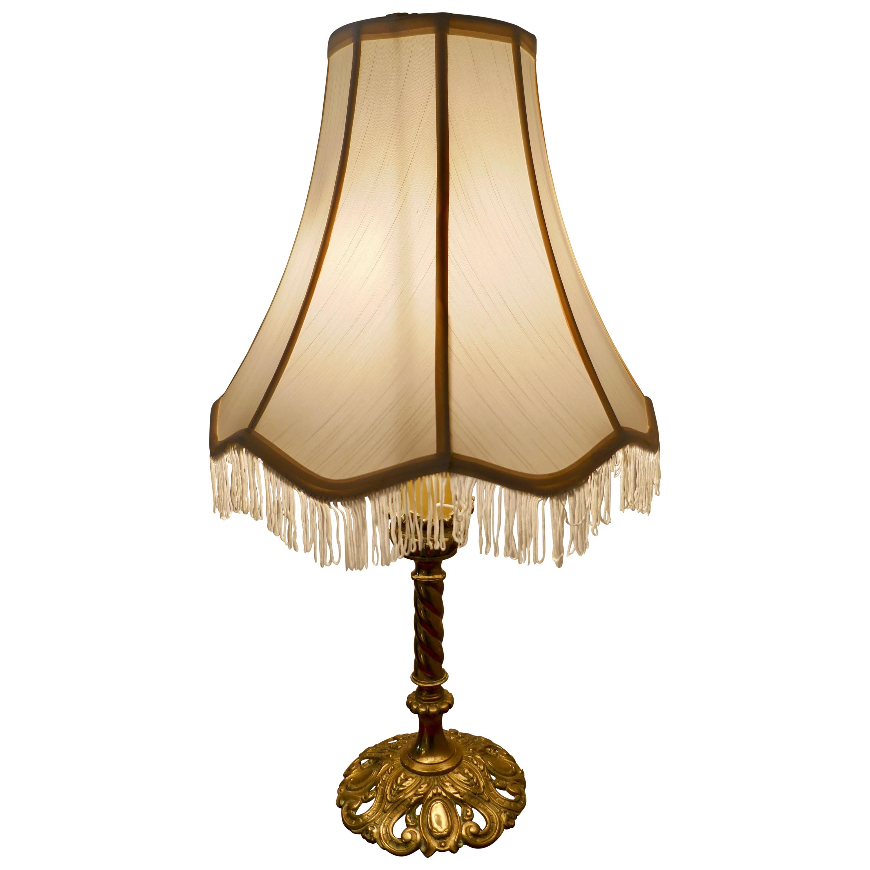Embossed Barley Twist Column Brass Table Lamp with New Shade