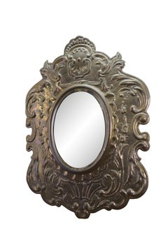 Embossed Brass Beveled Oval Repousse Scalloped Acanthus Wall Mirror 28"