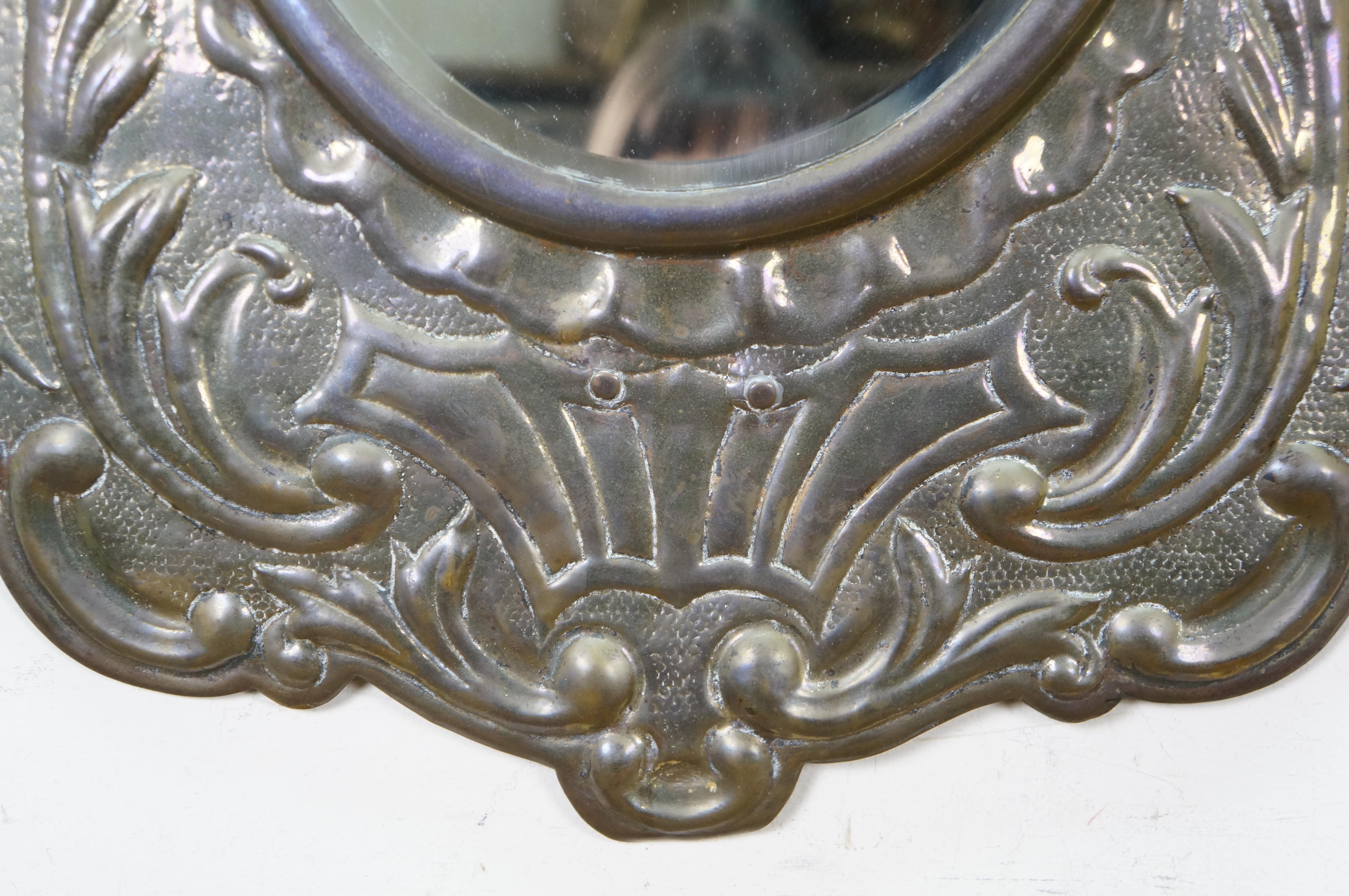 Embossed Brass Beveled Oval Repousse Scalloped Acanthus Wall Mirror 28