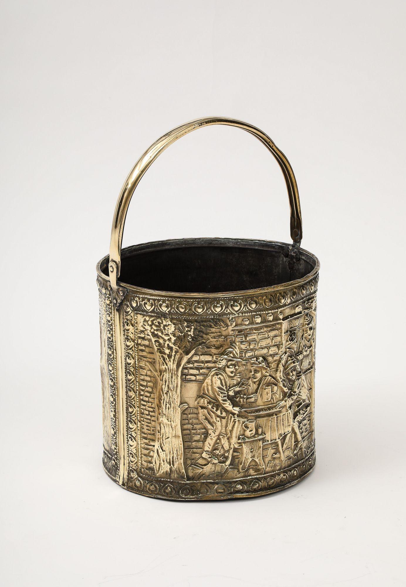 Late Victorian Embossed Brass Bucket For Sale