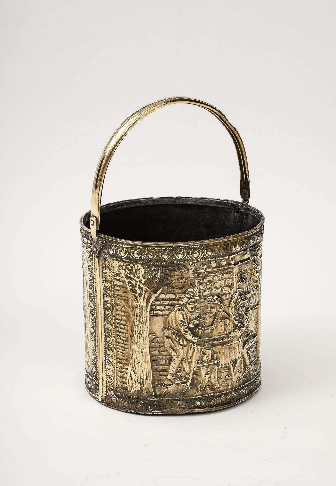 Late Victorian Embossed Brass Bucket
