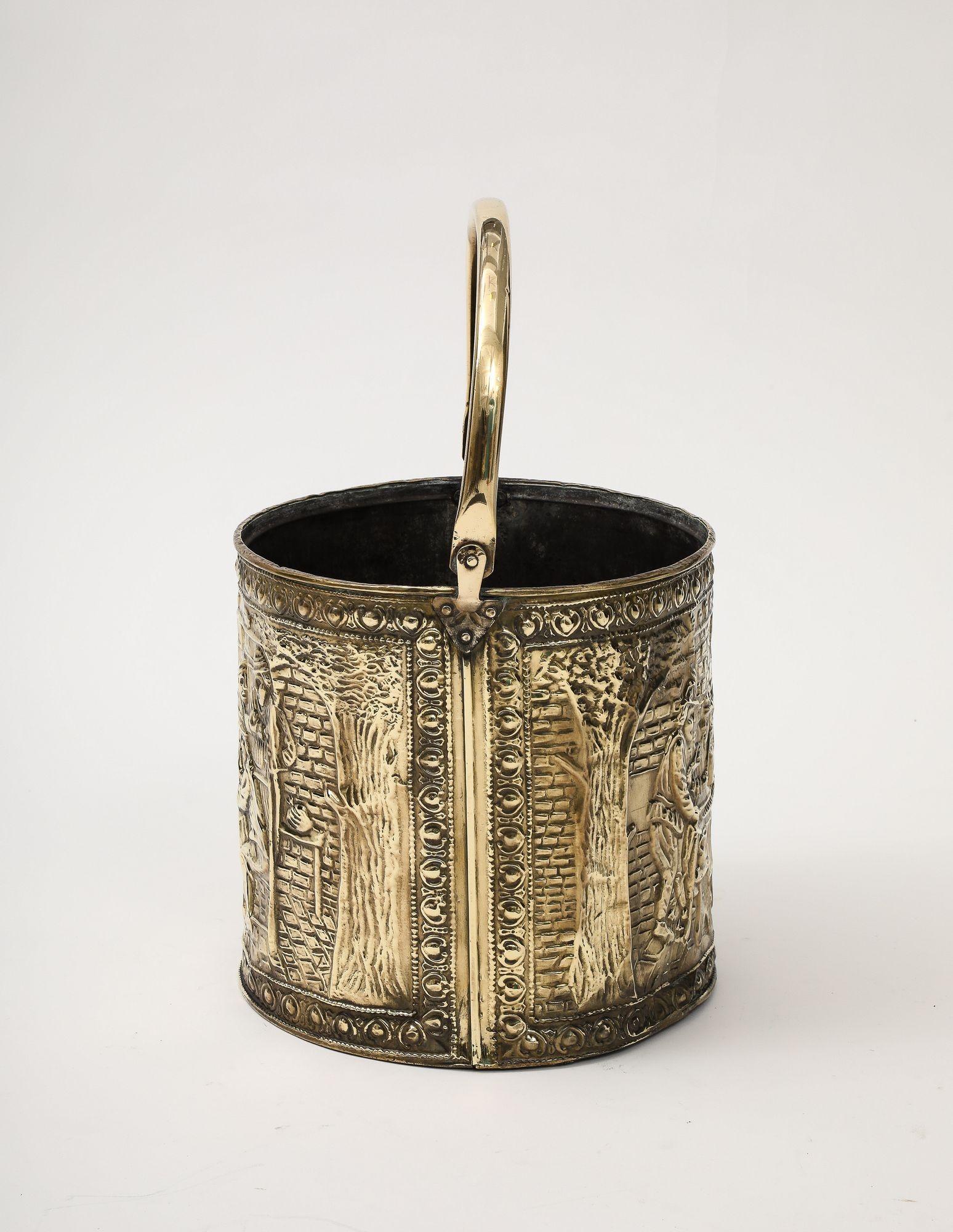 European Embossed Brass Bucket For Sale