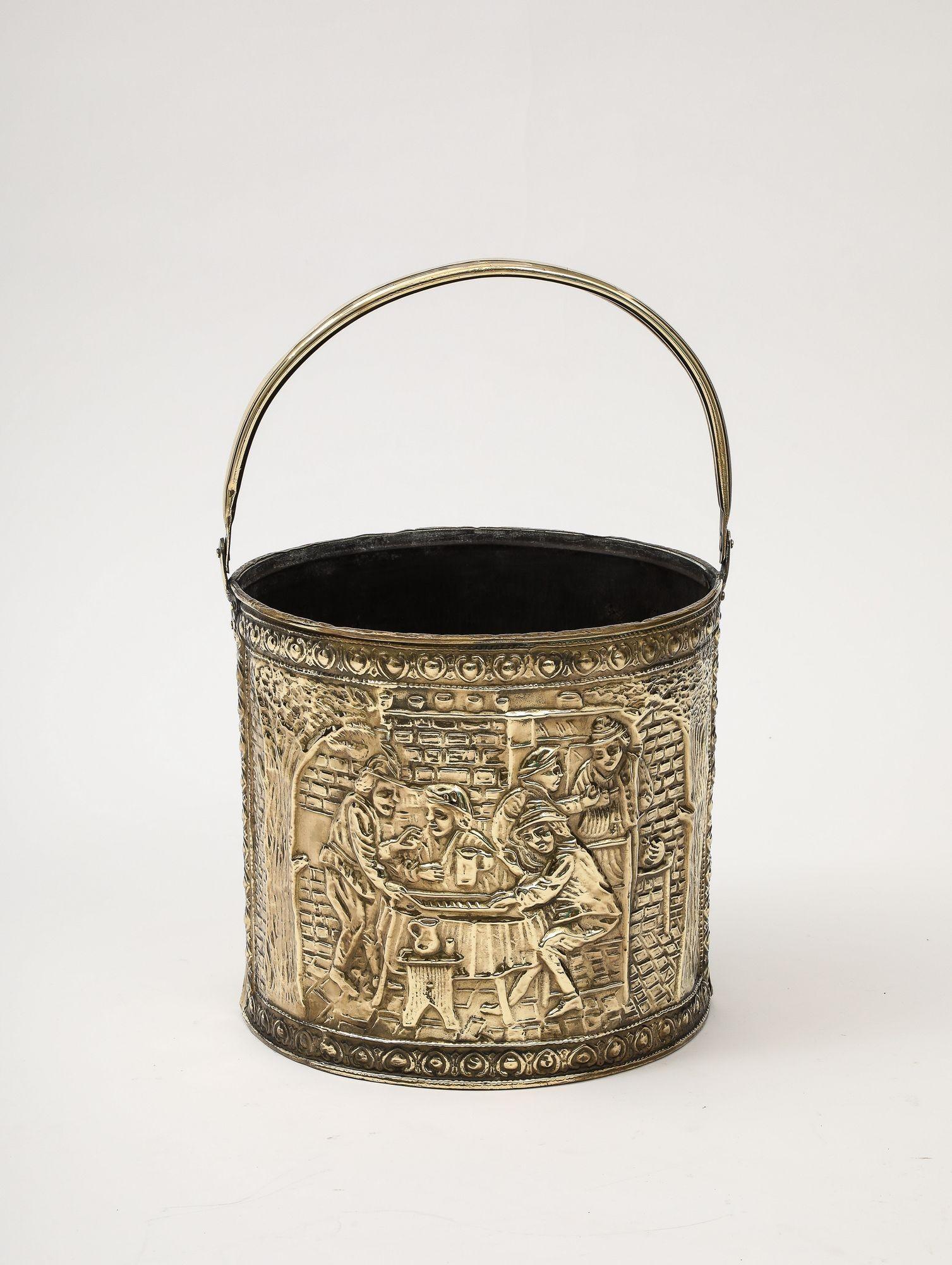 Late 19th Century Embossed Brass Bucket For Sale