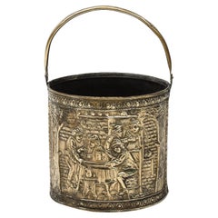 Antique Embossed Brass Bucket