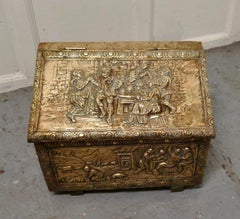 Embossed Brass Log Box, with Country Scenes