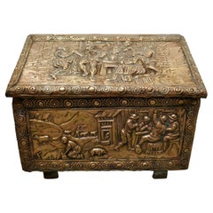 Embossed Brass Log Box, with Country Scenes